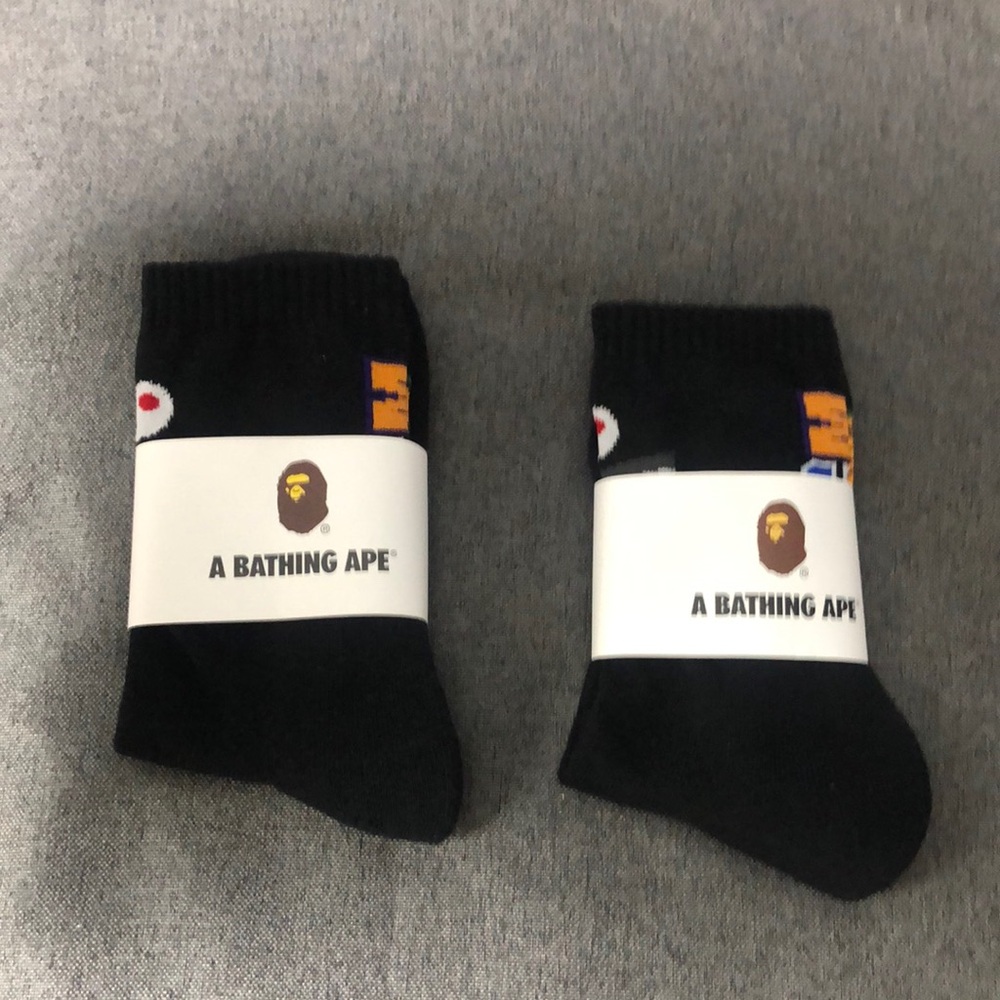 Bape Black Casual Crew Socks with Logo 2 pairs